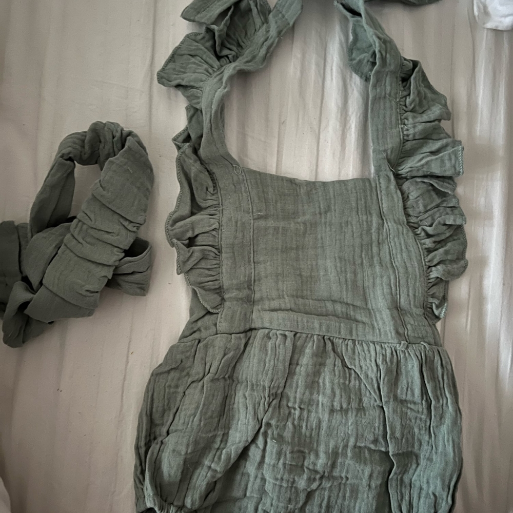 Solid Mint / Sage Green Muslin Baby Onesie - Picture 4 of 4